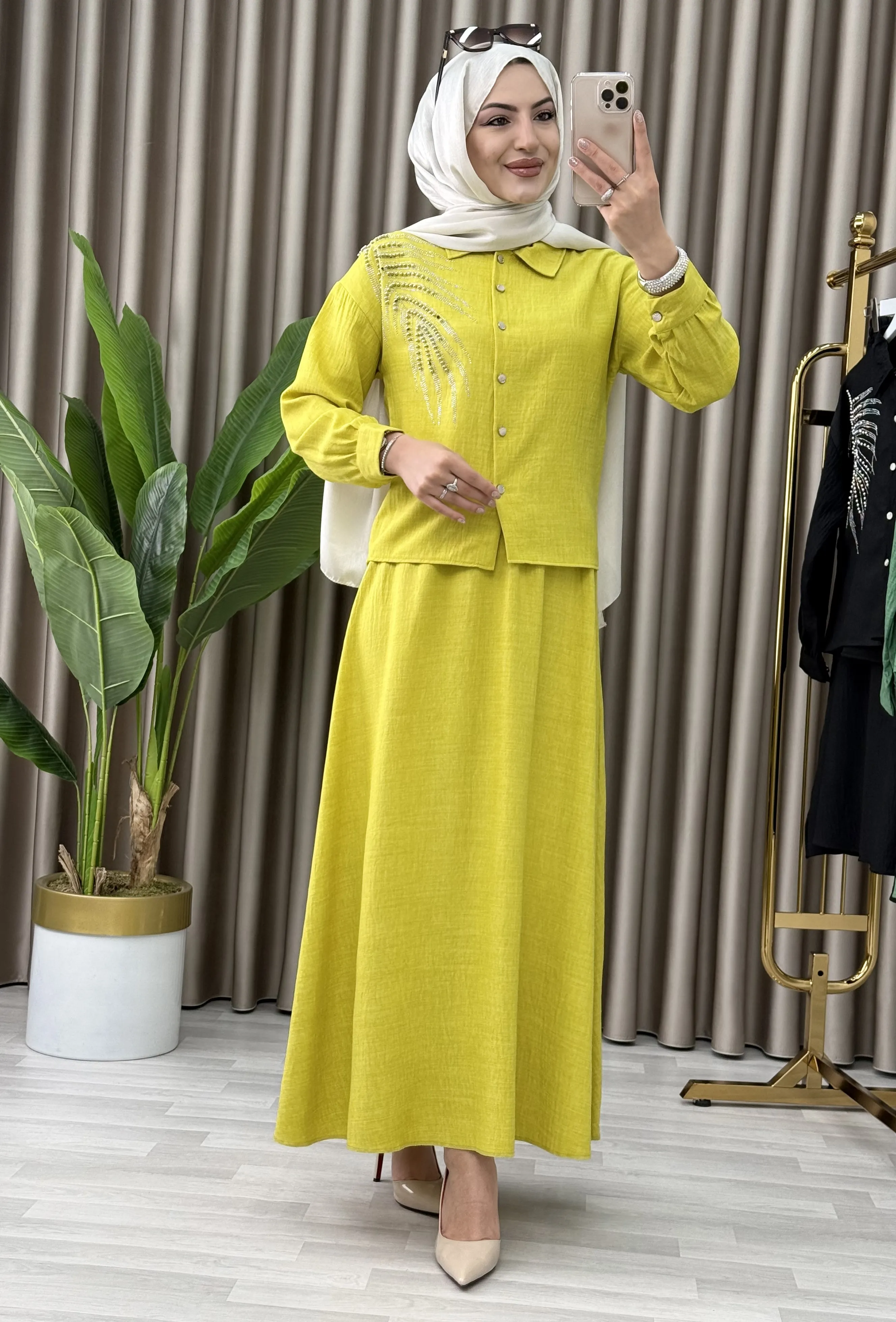 ITALYAN KETEN YAPRAK DETAYLI YAPRAK TAKIM 