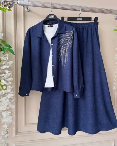 ITALYAN KETEN YAPRAK DETAYLI YAPRAK TAKIM 