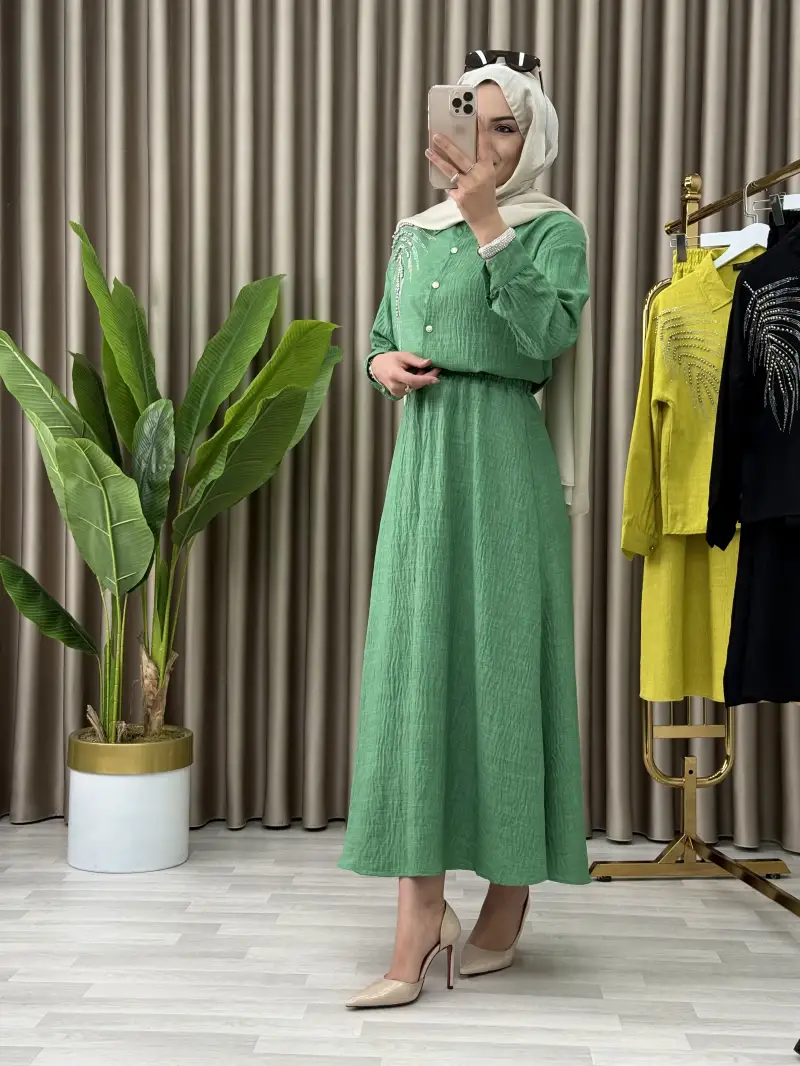 ITALYAN KETEN YAPRAK DETAYLI YAPRAK TAKIM 