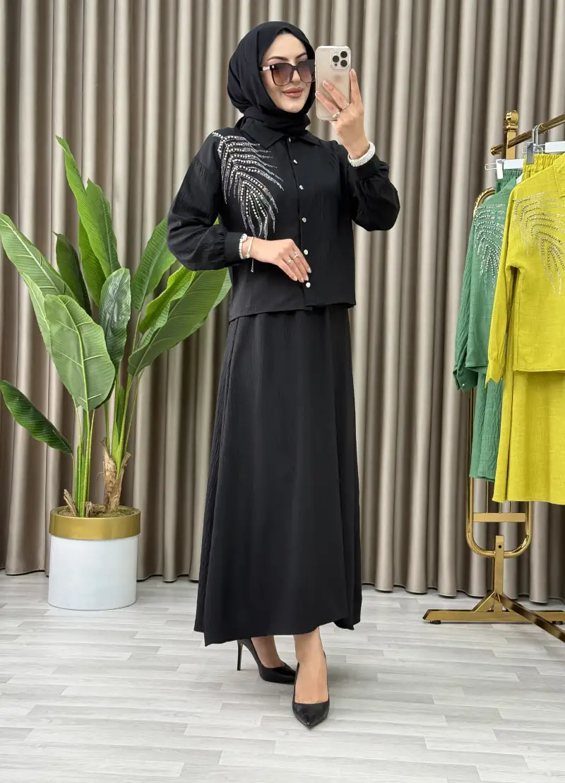 ITALYAN KETEN YAPRAK DETAYLI YAPRAK TAKIM 