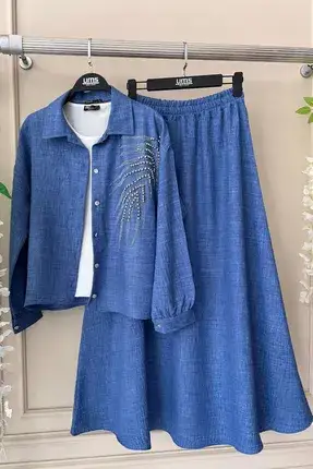 ITALYAN KETEN YAPRAK DETAYLI YAPRAK TAKIM 