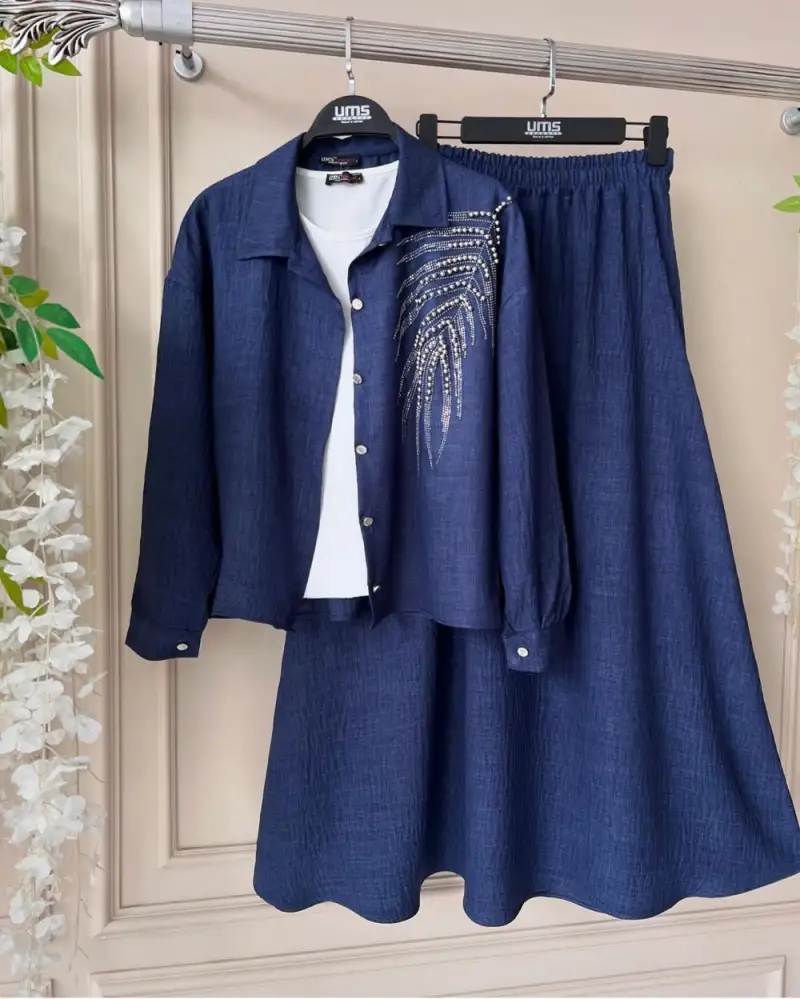 ITALYAN KETEN YAPRAK DETAYLI YAPRAK TAKIM 