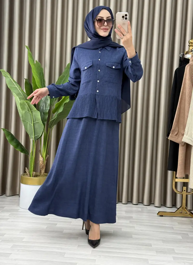 2'LI ETEKLİ KETEN MERCAN TAKIM 