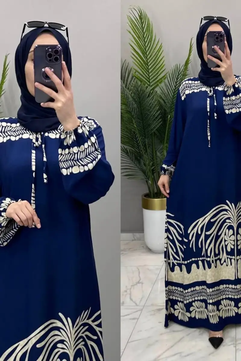 VİSKON KUMAŞ DESENLİ SAHİL ELBİSE